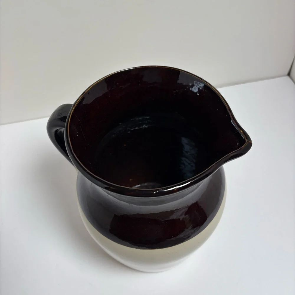 Vintage 1970s Two Tone Pottery Pitcher Made in USA